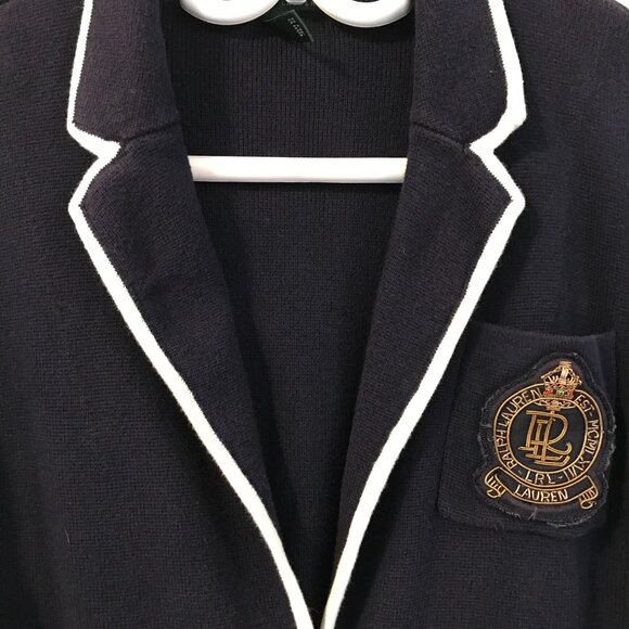 Ralph Lauren sweater knit blazer size M navy crest preppy nautical academia Y2K - Picture 16 of 16